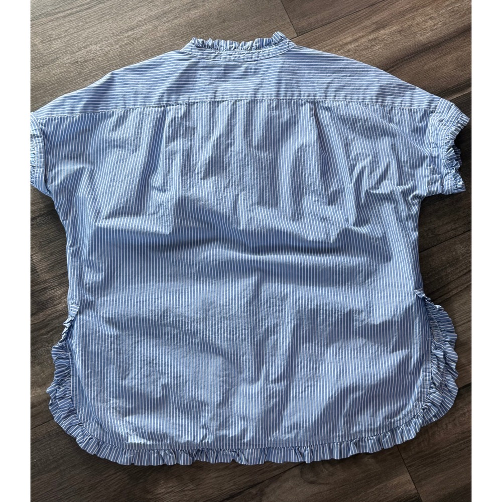 J.Crew Womens Blue White Striped Ruffle Trim Short Sleeve Button Up Top Size 4 - Picture 4 of 5